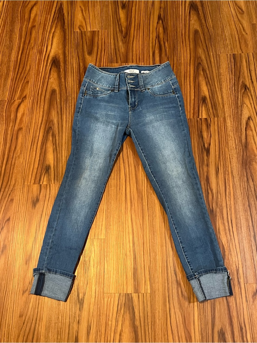 Women's Dark Blue Skinny Jeans with Cuffed Hem